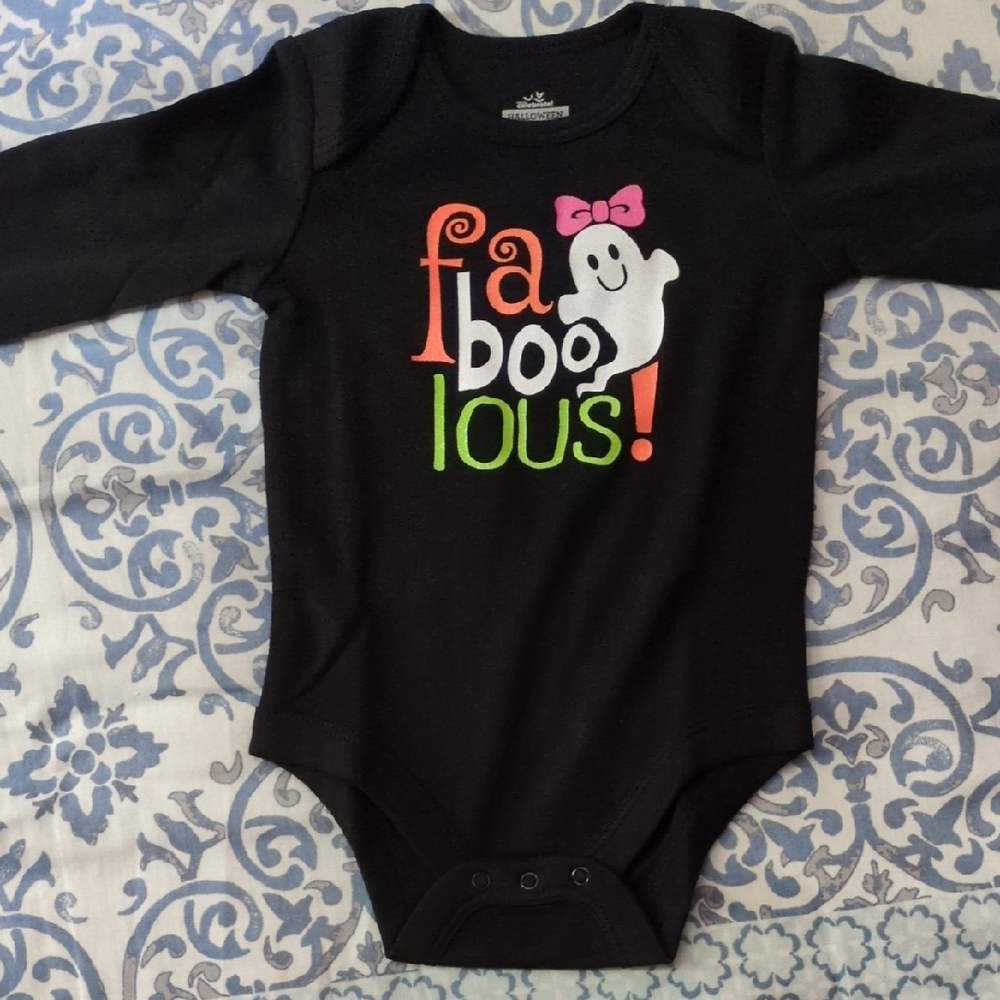 Way To Celebrate Black Halloween Ghost Onesie w/Long Sleeve 3-6 M